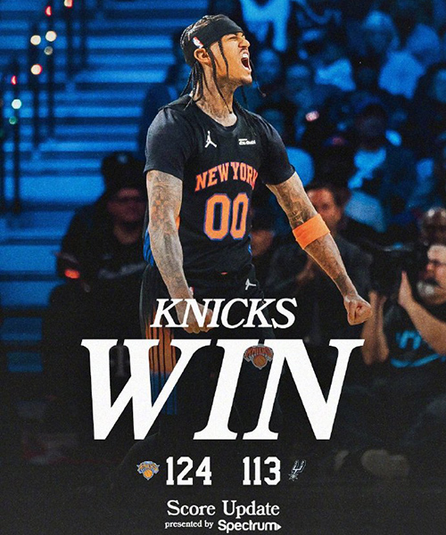 NBA杯-尼克斯124-113马刺夺NBA杯冠军，布伦森25分，文班亚马18分